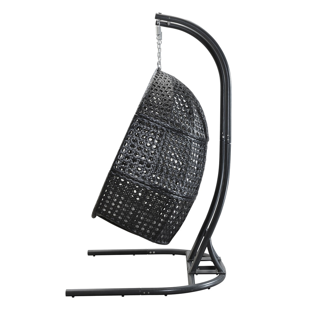 Modern patio hanging egg chair with dust gray cushions