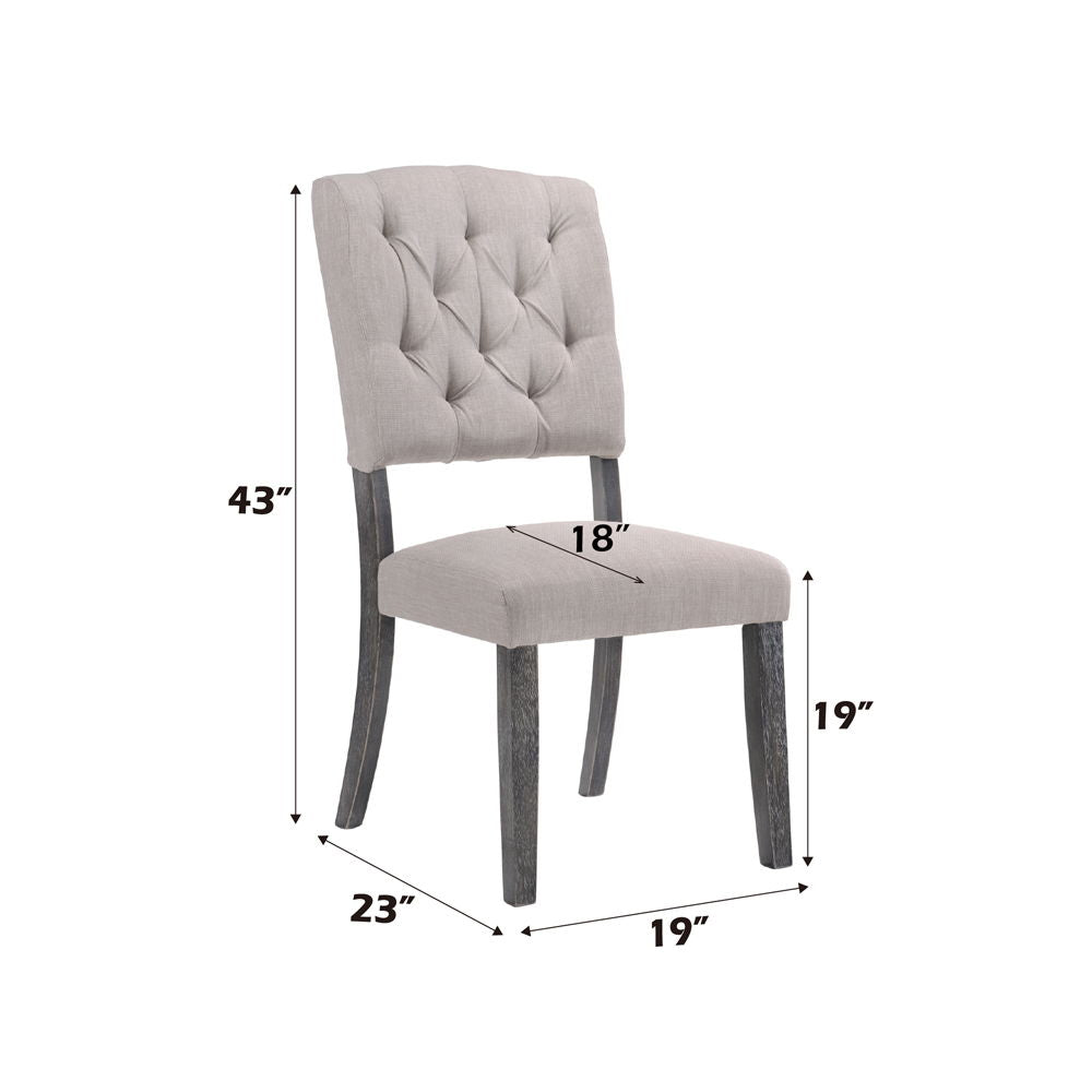 Bernard - Side Chair Set of 2) - Beige Linen & Weathered Gray Oak