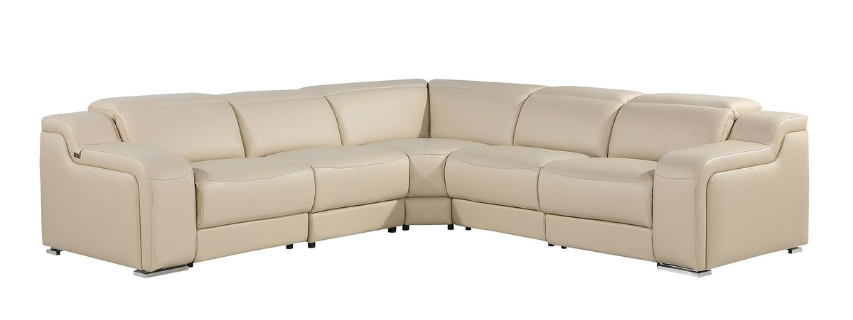 DivanItalia 1116 5-Piece L-Shaped Sectional Sofa in Top Grain Italian Leather with 3 Power Recliners & Power Headrests - Beige