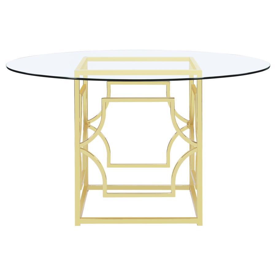 Starlight - Round Glass Top Metal Dining Table - Brass