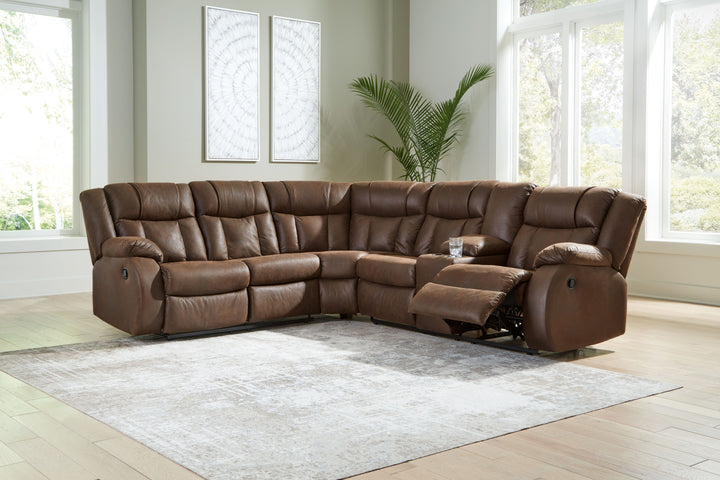 Trail Boys - 2-Piece Reclining Sectional With Raf Reclining Loveseat With Console - Walnut by Ashley Furniture product image
