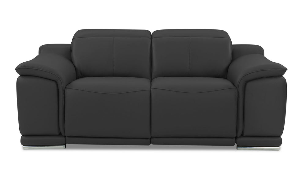 DivanItalia 9762 Top Grain Italian Leather Power Reclining Sofa and Loveseat Set with Adjustable Headrests - Dark Gray