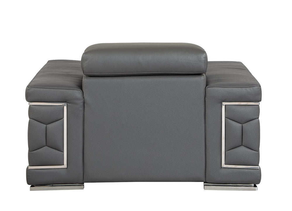 DivanItalia 692 Chair with Adjustable Headrest in Top-Grain Italian Leather - Dark Gray