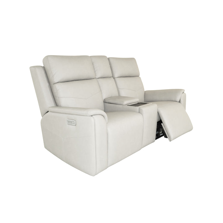 Vernon Fabric Power Reclining Loveseat with Console, Power Headrests, Lumbar, Heat &amp; Massage in Dove Grey