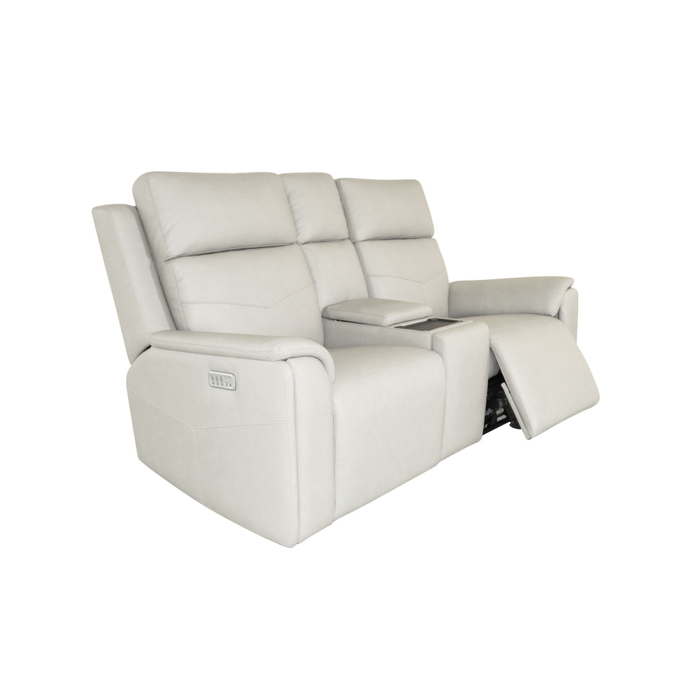 Vernon Fabric Power Reclining Loveseat with Console, Power Headrests, Lumbar, Heat & Massage in Dove Grey