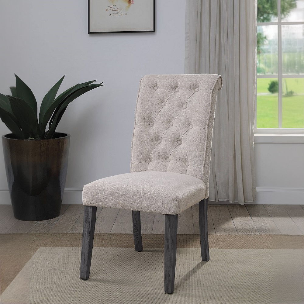 ACME Furniture Yabeina Side Chair Set of 2) Beige Linen & Gray