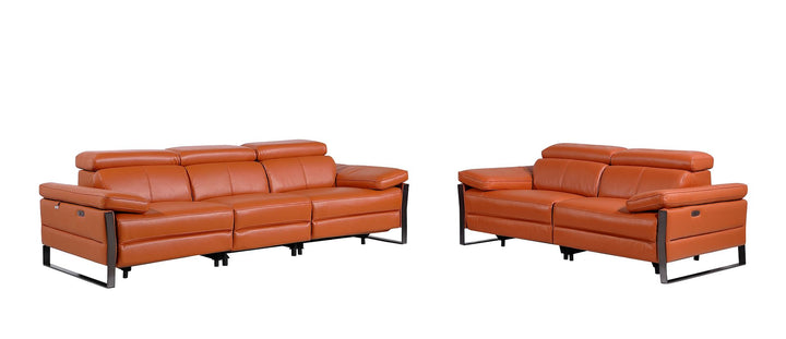 DivanItalia 1246 Modular Power Dual Reclining Sofa and Loveseat Set with Power Headrests – Top Grain Italian Leather - Camel