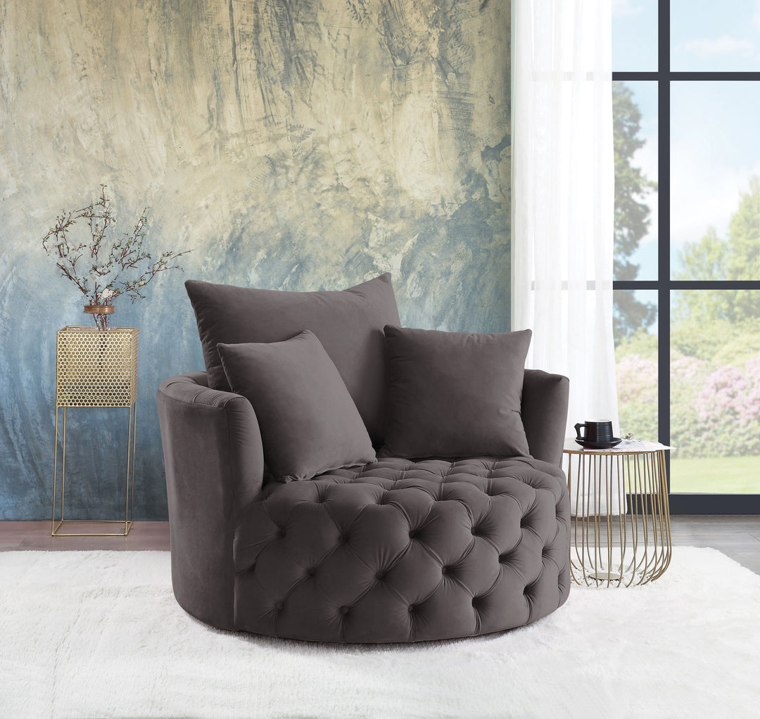 Zunyas - Velvet Accent Chair With Swivel - Gray