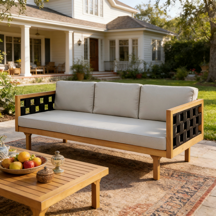 Acacia Rope Outdoor Daybed – Teak &amp; Light Grey