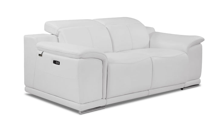 DivanItalia 9762 Top Grain Italian Leather Power Reclining Loveseat with Adjustable Headrests - White