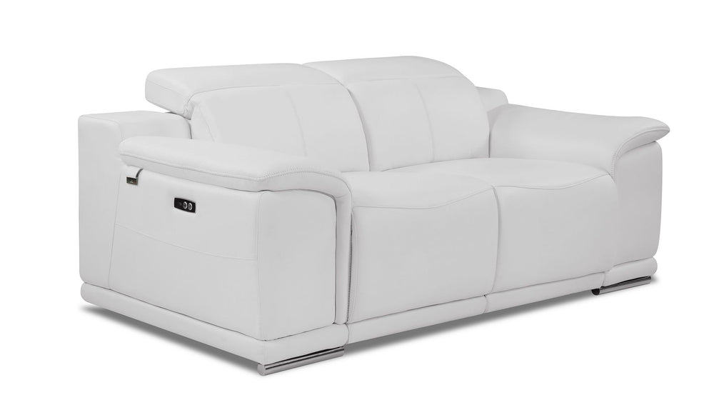 DivanItalia 9762 Top Grain Italian Leather Power Reclining Loveseat with Adjustable Headrests - White