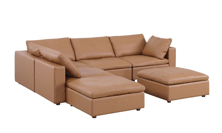 DivanItalia 1100 6-Piece Left Arm Facing 3-Seat Sectional – Top-Grain Italian Leather - Cognac