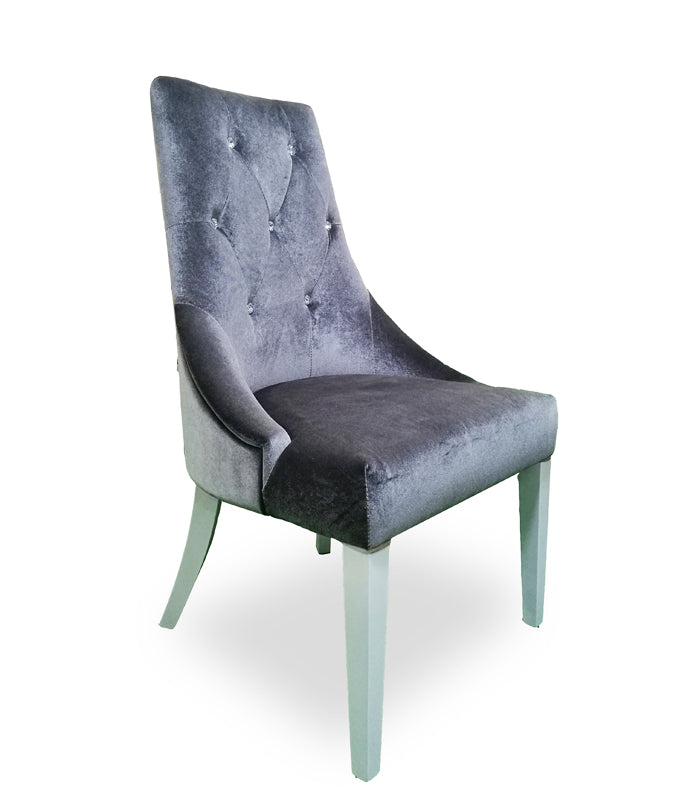 Charlotte - Grey Velour  and  White High Gloss Dining Chair 