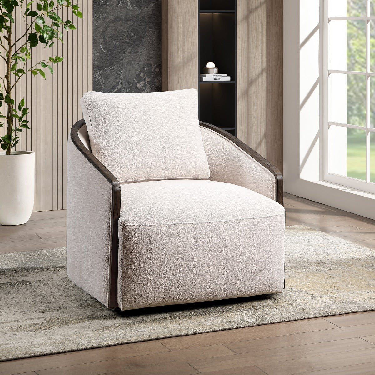 Lenora Swivel Accent Chair - Beige Chenille