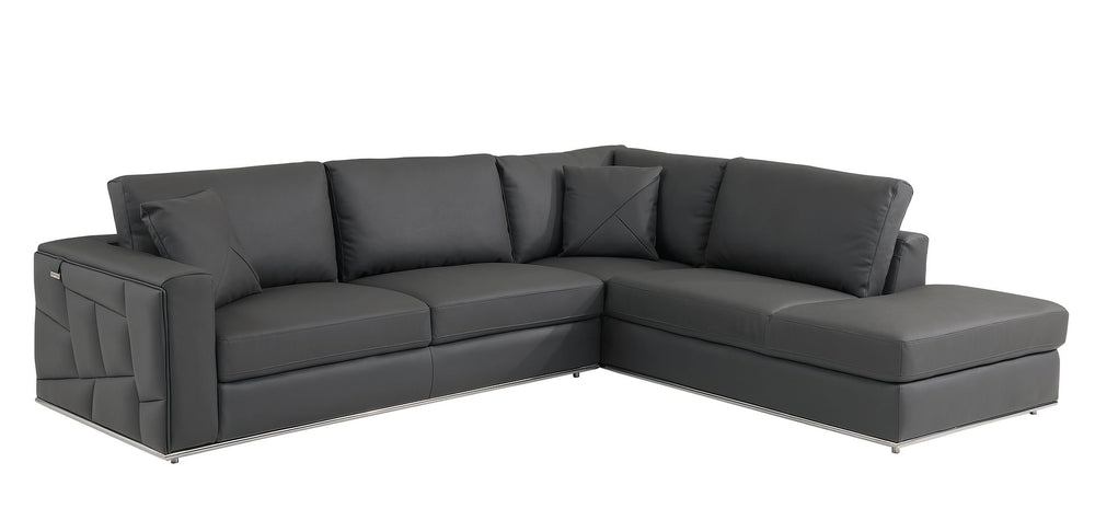 DivanItalia 998 Right Arm Facing Sectional in Top-Grain Italian Leather - Dark Gray