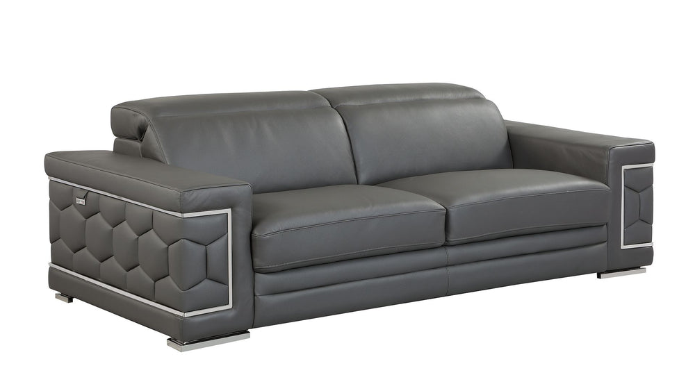 DivanItalia 692 Sofa with Adjustable Headrest in Top-Grain Italian Leather - Dark Gray