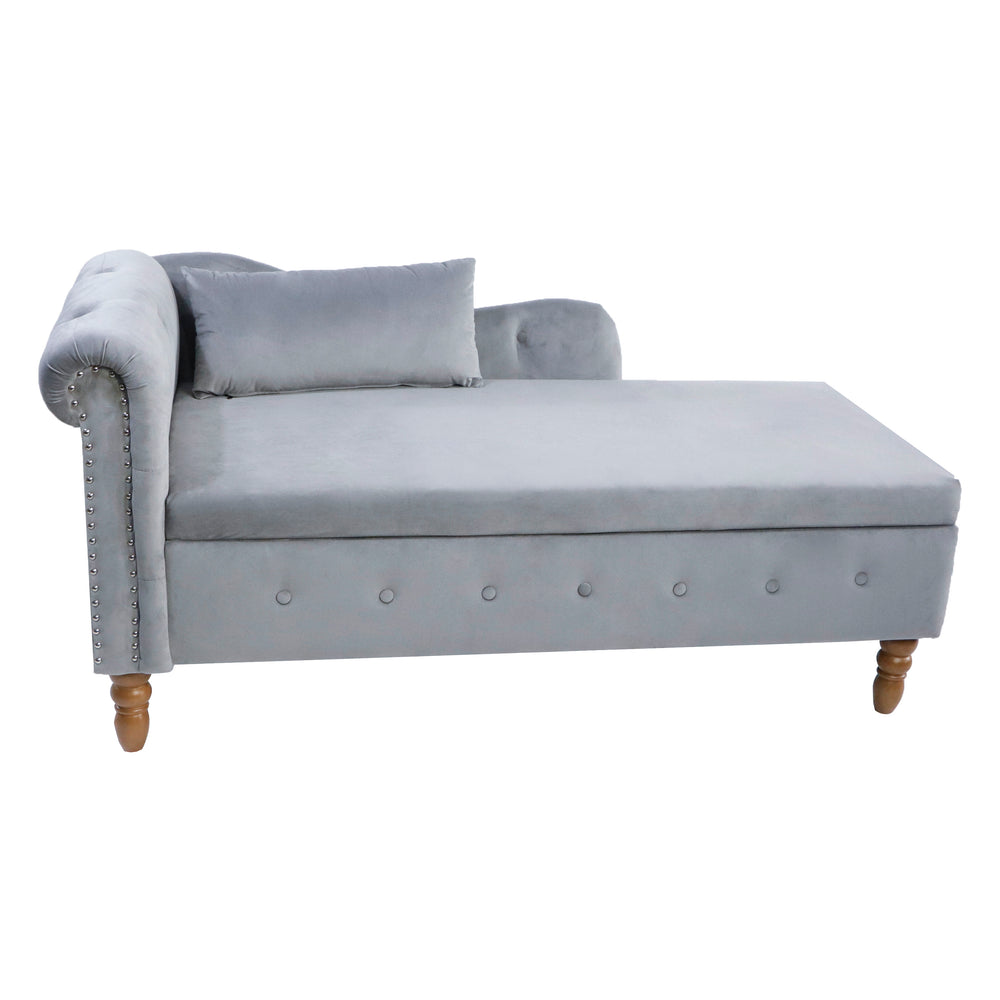 grey-velvet-lounge-chaise-with-storage-pillow-modern-upholstered-rolled-arm