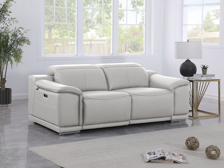 DivanItalia 9762 2-Piece Modular Power Reclining Console with 2 Power Recliners in Top Grain Italian Leather - Light Gray