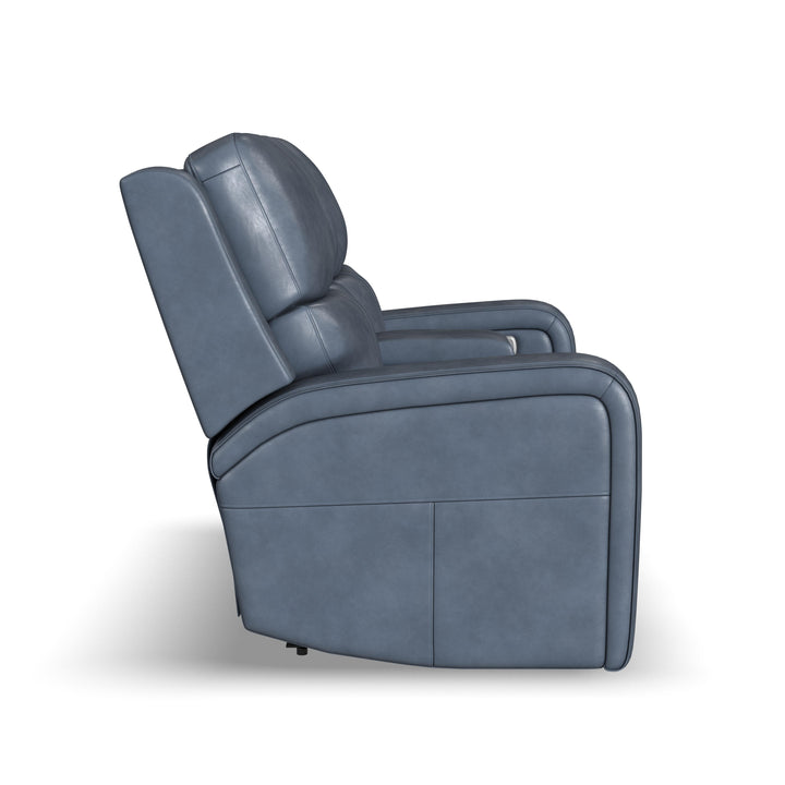 Oasis Leather Power Reclining Loveseat with Console, Power Headrests, Lumbar, Heat &amp; Massage in Storm