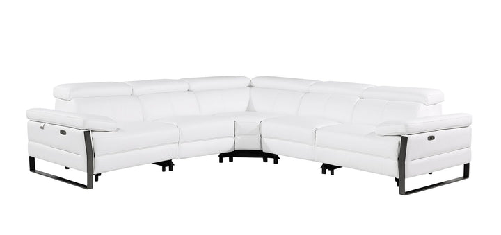 DivanItalia 1246 5-Piece L-Shaped Modular Power Reclining Sectional with Power Headrests – Top Grain Italian Leather - White