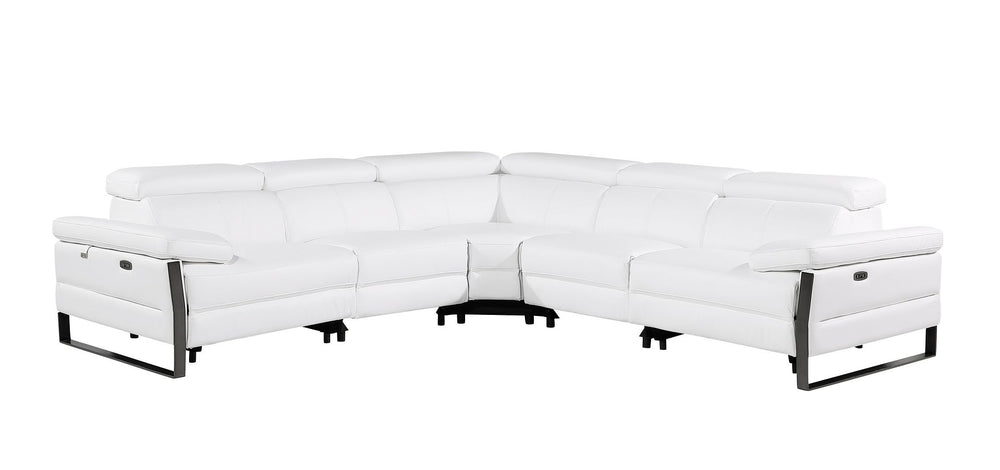 DivanItalia 1246 5-Piece L-Shaped Modular Power Reclining Sectional with Power Headrests – Top Grain Italian Leather - White