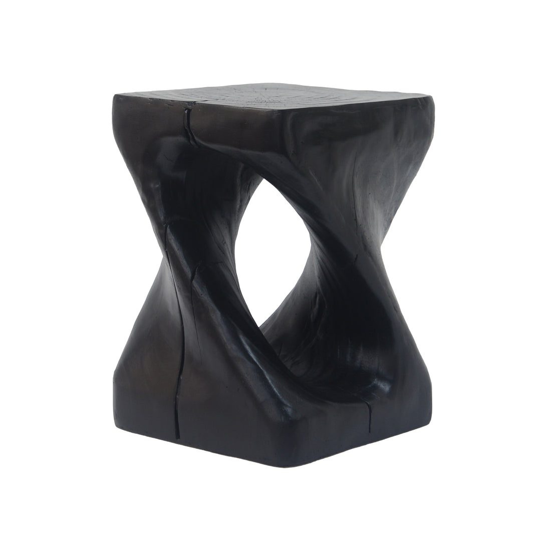 Twisted Shape Side Table with Wood-like Texture in Black, Magnesium Oxide