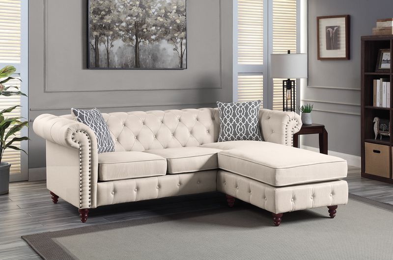 ACME Furniture Waldina Reversible Sectional Sofa Beige Fabric