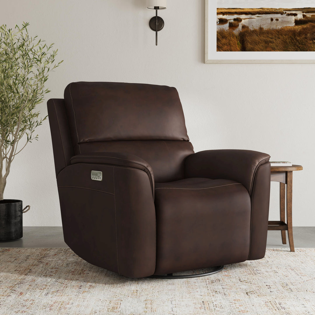 Flexsteel 1041-53P5-94671 Henry  Power Swivel Gliding Recliner With Power Headrest, Lumbar, Heat & Massage  Burnt Umber