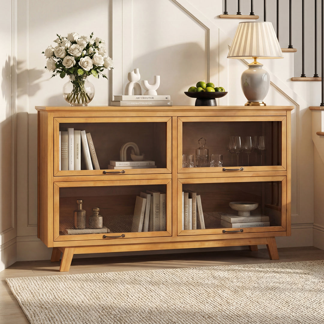 59" Glass Door Storage Cabinet – Natural