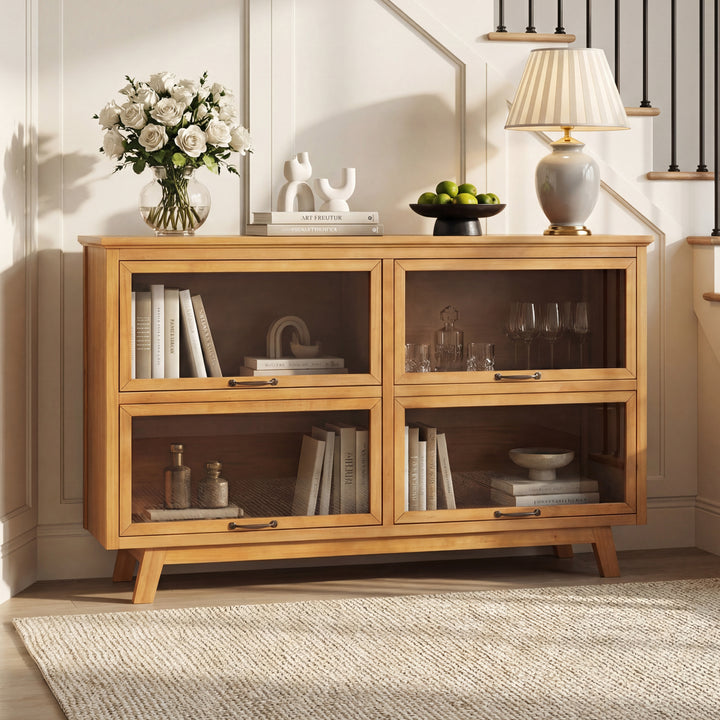 59" Glass Door Storage Cabinet – Natural