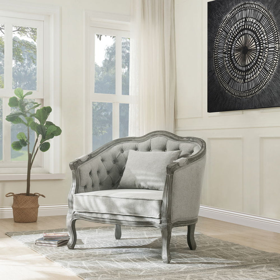 ACME Furniture Samael Chair With Pillow Gray Linen & Gray Oak