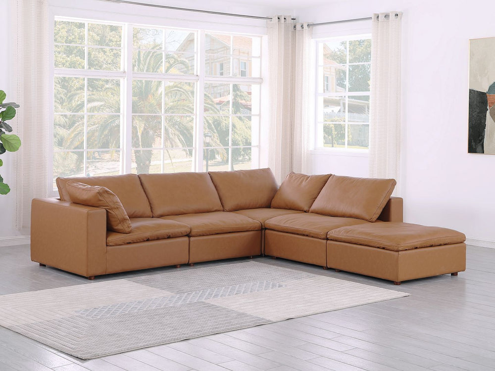 DivanItalia 1100 5-Piece Right Arm Facing 3-Seat Sectional – Top-Grain Italian Leather - Cognac