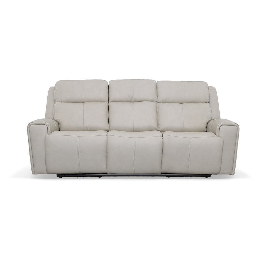 Barnett Leather Power Reclining Sofa with Power Headrests & Lumbar in Gray Matters
