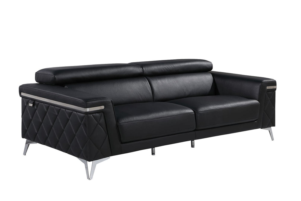 DivanItalia 1140 2-Piece Sofa Set with Adjustable Headrest in Top-Grain Italian Leather - Black