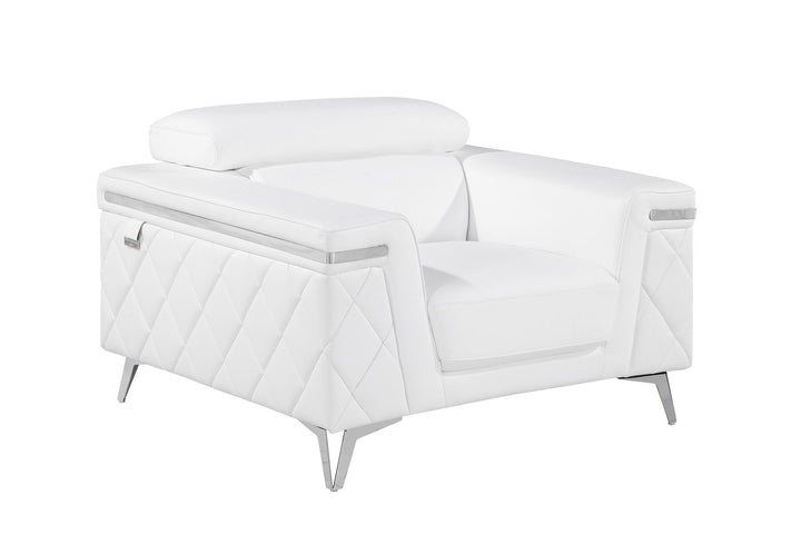 DivanItalia 1140 Chair with Adjustable Headrest in Top-Grain Italian Leather - White