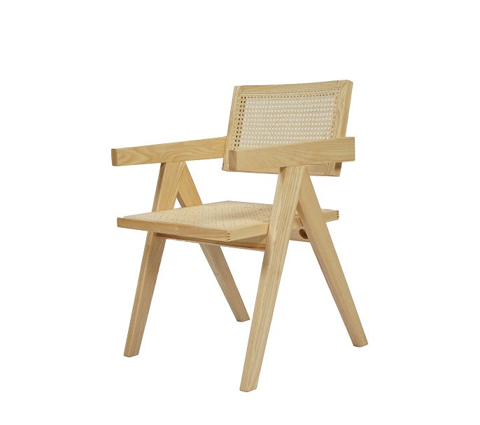 Aurora Modern Light Rattan and Natural Ash Dining Arm Chair - View 2