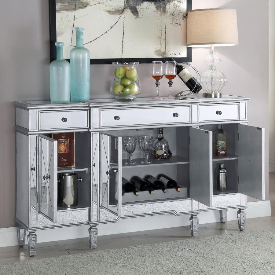 Aconitum - 4 Door Mirrored Storage Accent Cabinet - Silver Accent Cabinet modern furniture Contempo Furniture