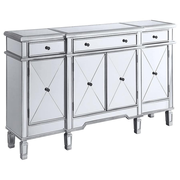 Aconitum - 4 Door Mirrored Storage Accent Cabinet - Silver Accent Cabinet modern furniture Contempo Furniture