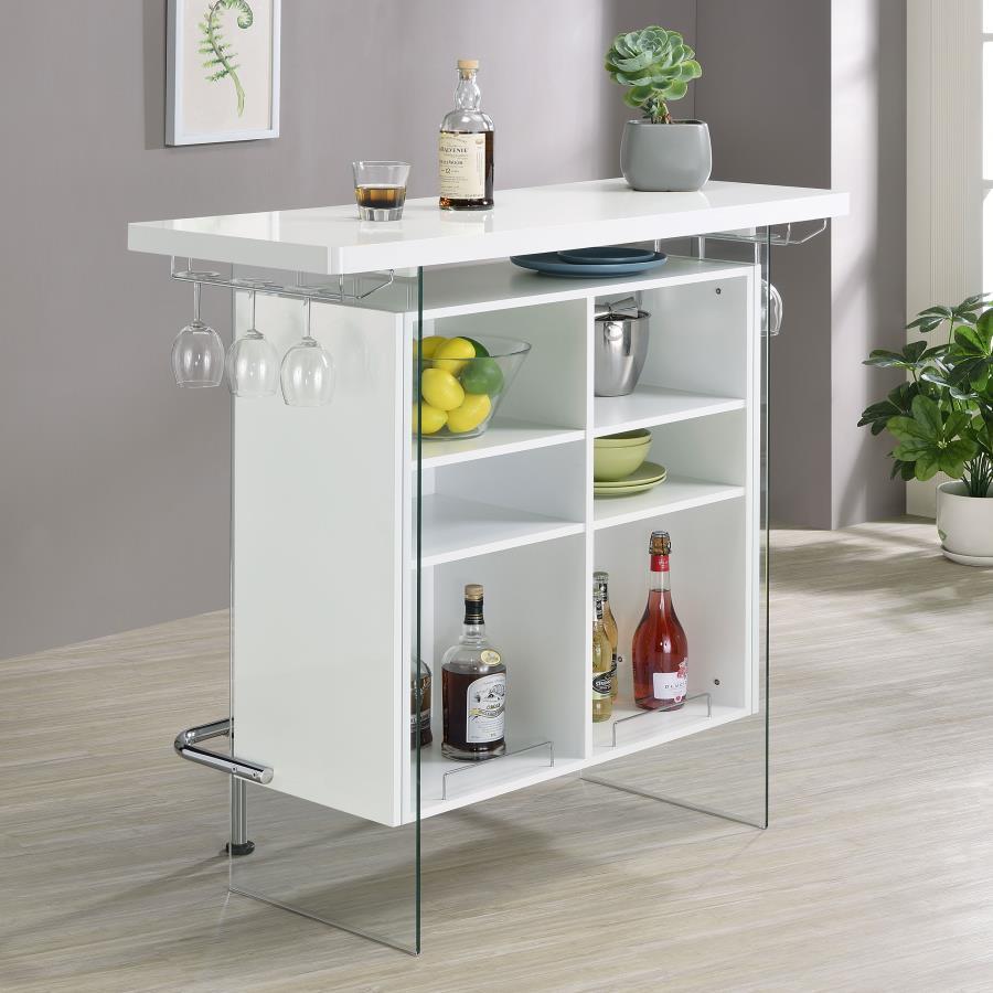 Acosta - Freestanding Home Bar Wine Cabinet - White High Gloss Wine Cabinet modern furniture Contempo Furniture