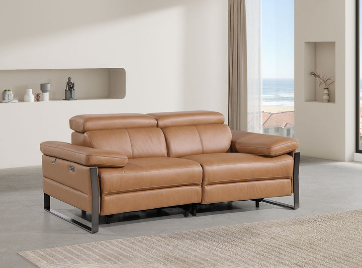 DivanItalia 1246 Top Grain Italian Leather Loveseat with Power Headrest - Cognac
