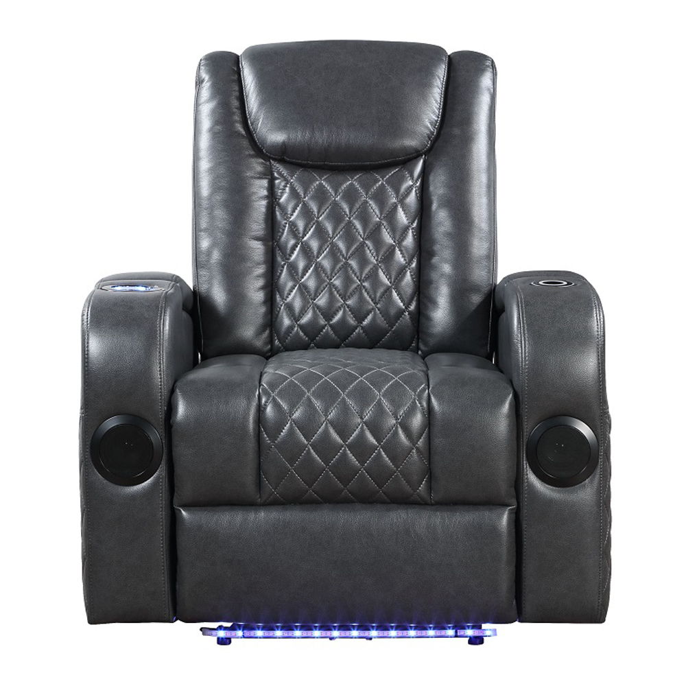 Alair - Power Motion Recliner With Bluetooth, Wireless Charger & Cupholder - Dark Gray Leather Aire