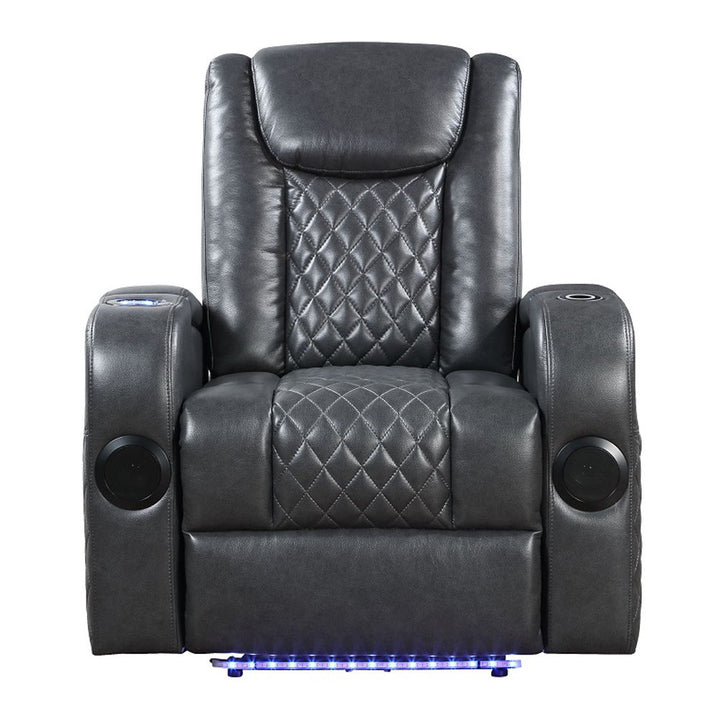 Alair - Power Motion Recliner With Bluetooth, Wireless Charger & Cupholder - Dark Gray Leather Aire