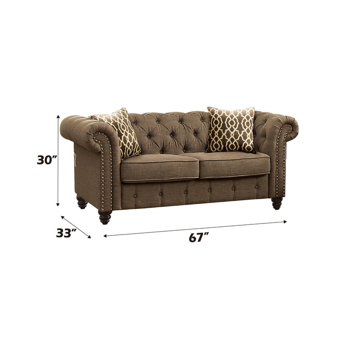 Aurelia - Loveseat With 2 Pillows - Brown Linen