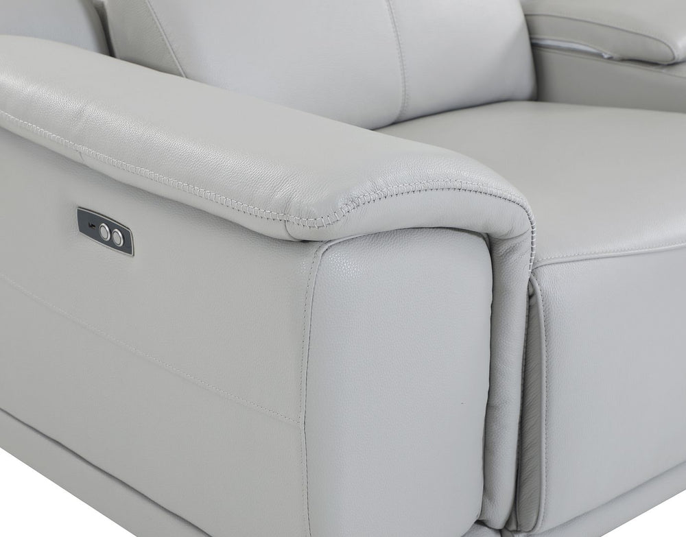 DivanItalia 9762 Top Grain Italian Leather Power Reclining Chair with Adjustable Headrests - Light Gray