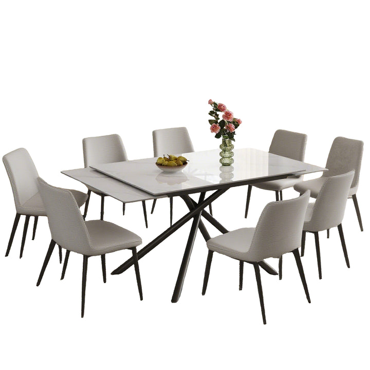 Modern Retractable Sintered Stone Dining Table Set with Black Carbon Steel Legs, Includes 8 Chairs