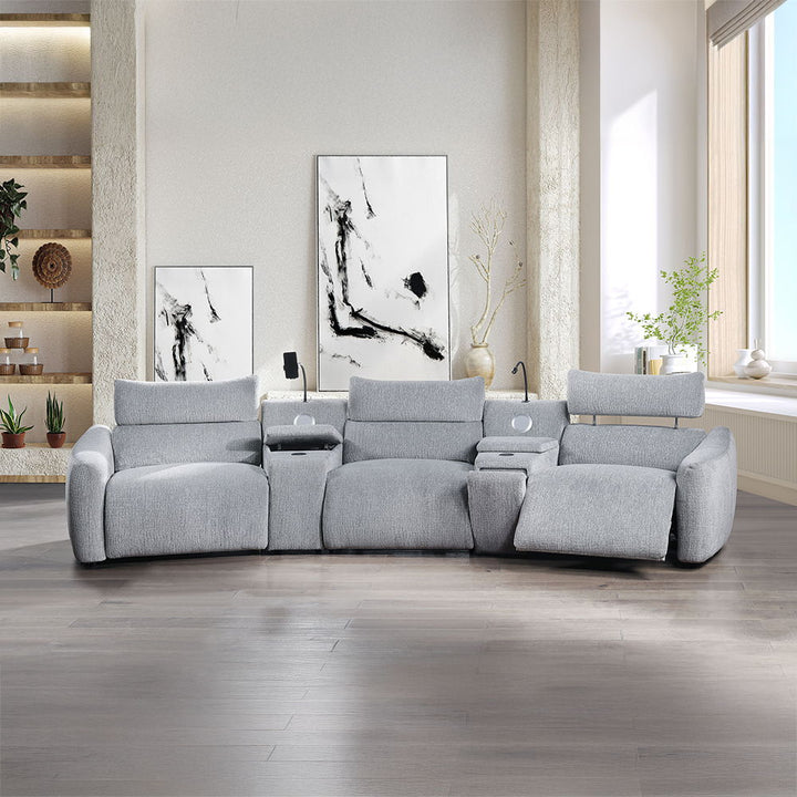 Fullar - RAF Modular Power Motion Recliner - Light Gary Chenille