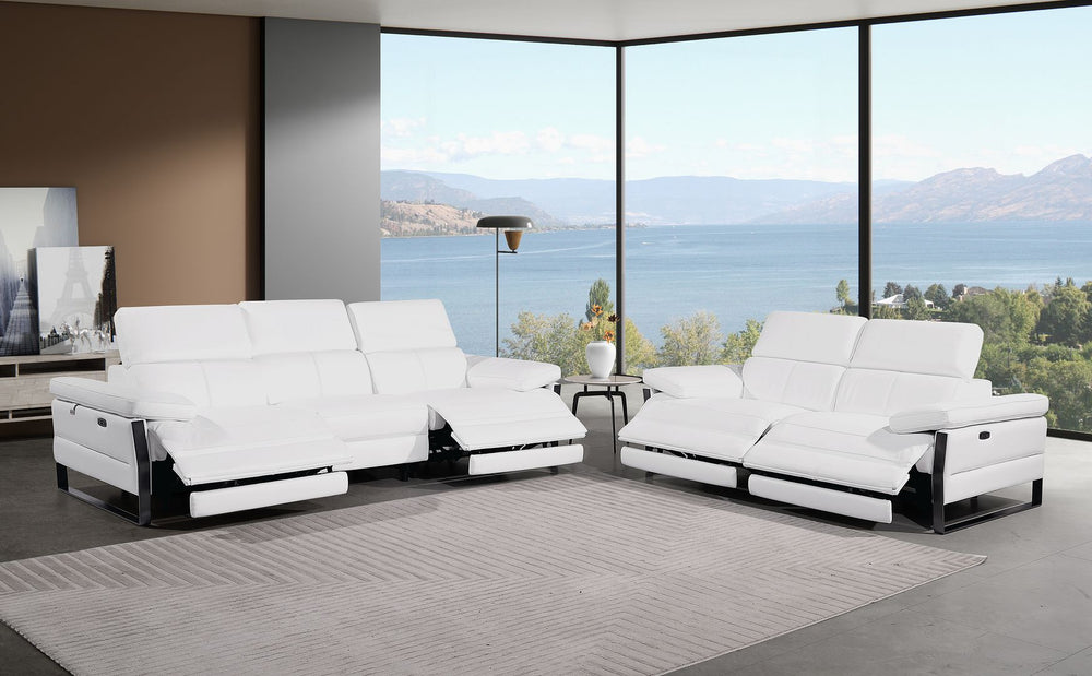DivanItalia 1246 Modular Power Dual Reclining Sofa and Loveseat Set with Power Headrests – Top Grain Italian Leather - White