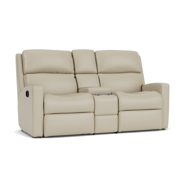 Catalina Leather Reclining Loveseat With Console Beige