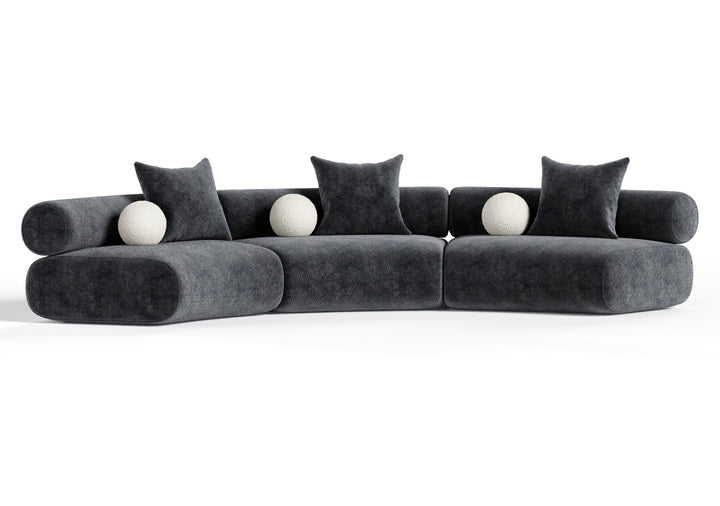 Simpson - Contemporary Dark Grey Fabric Curved Modular Sectional Sofa with Throw Pillows-3-Piece Sectional