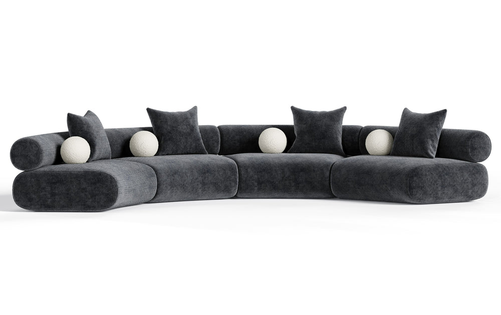 Simpson - Contemporary Dark Grey Fabric Curved Modular Sectional Sofa with Throw Pillows-4-Piece Sectional